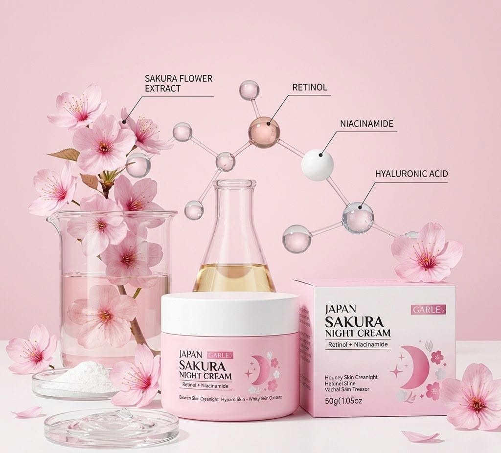 Laikou Japan Sakura Skincare 6 Pcs Set (Cleanser+Mud Mask+Night Cream+White Aura Soap+sunscreen+laneige lip balm ) Product Images 2