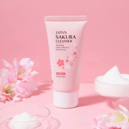 Laikou Japan Sakura Skincare 6 Pcs Set (Cleanser+Mud Mask+Night Cream+White Aura Soap+sunscreen+laneige lip balm ) Product Images 3